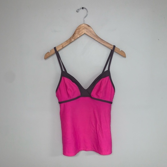Athleta Tankini Top Women's Size Small Pink Grey Colourblock Swimwear Nylon - Picture 2 of 14